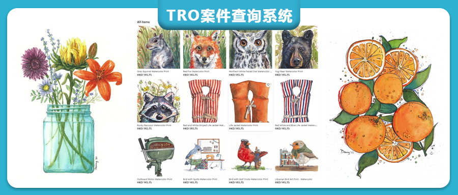 【25-cv-12355】57家店铺中招！2张花卉和橙子插画发起TRO，水彩艺术家Andrew Deming维权直指跨境卖家！